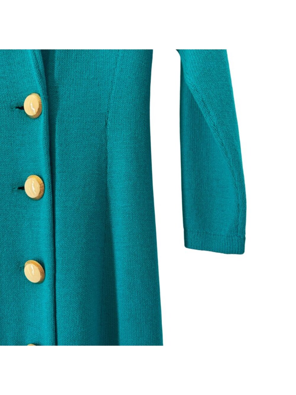 St. John Teal Santana Knit Body Con Dress Double Breasted Ornate Buttons, Sz 4 - Picture 6 of 8
